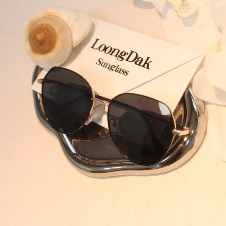 LoongDak Women's Cat-Eye Fashion Glasses with Protection & Polarized Lenses, Metal Frame Golden-Rimmed Cool-Tone Lenses for Driving & Fishing, Stylish Designer Eyewear Includes Premium Case & Cleaning Cloth, Durable Lens Tint