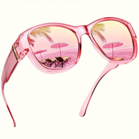 Women'S Polarized Fashion Glasses - Protection, Lightweight Full-Rim Oversized Square Lenses, Pink Frame with Metal Hinges, Ideal for Outdoor Activities, Casual Wear, Driving, Fishing, Birthday Gift, Fashionable Eyewear, Stylish Eyewear, Durable Eyewear