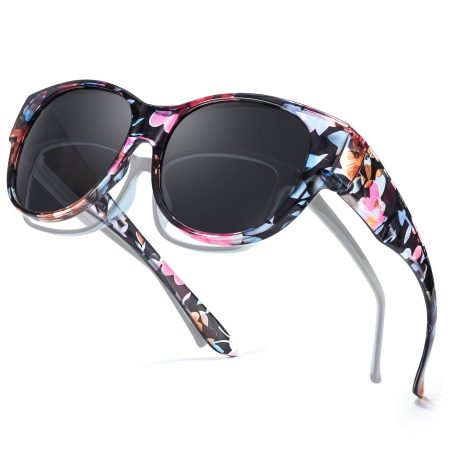 Women's Polarized Fashion Glasses - Non-Prescription Oversized Glasses, Polarized Lens, Compatible with Other Eyewear, Floral pattern Pink/Orange/Blue/White/Black/Gray/, Lightweight for Everyday,, Formal Events - Includes Case, Polished Finish
